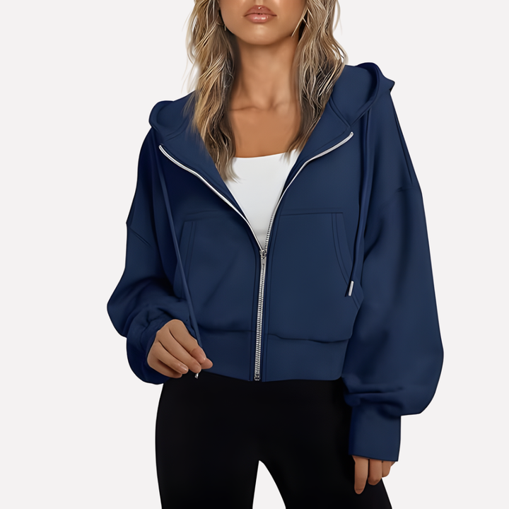 Women's everyday cropped zip-up jacket. Relaxed fit with a functional drawstring, blending style and comfort.