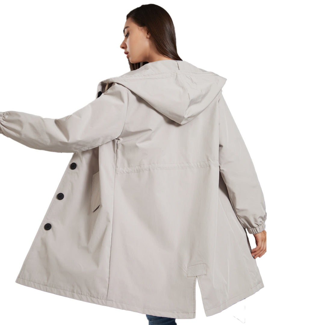 Casual winter jacket: women's relaxed fit hooded coat with drawstring detail for comfortable style.