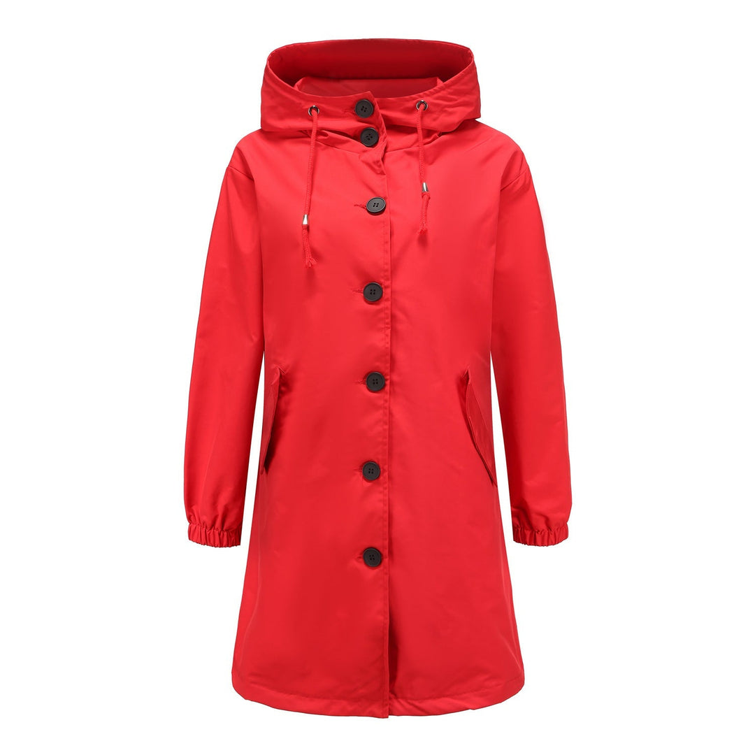 Versatile women's outerwear: long sleeve relaxed fit hooded coat with a practical drawstring feature.