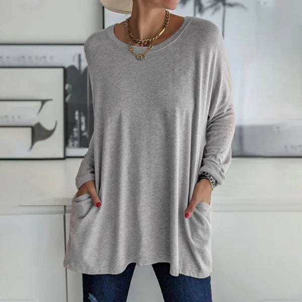 Comfortable women's relaxed fit long sleeve top in a versatile black, perfect for autumn.