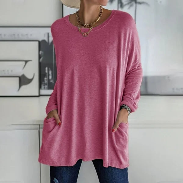 Stylish women's long sleeve top with a relaxed fit, made for casual everyday fashion in grey.