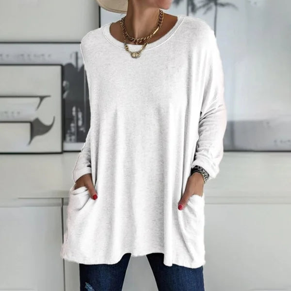 Detail of the wrist cuff on a women's relaxed fit long sleeve top, suitable for cool weather.