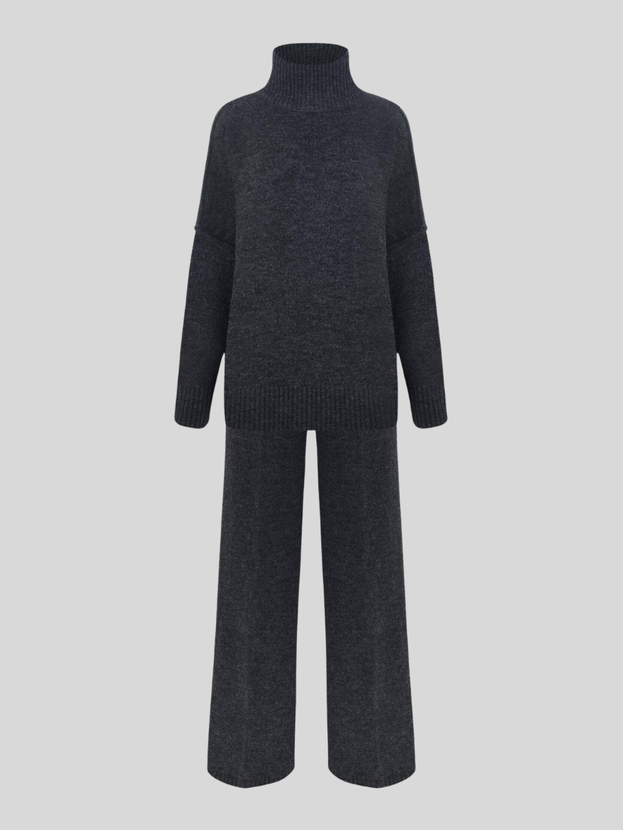 Back view of a woman in a stylish relaxed fit lounge set, perfect for spring and summer.