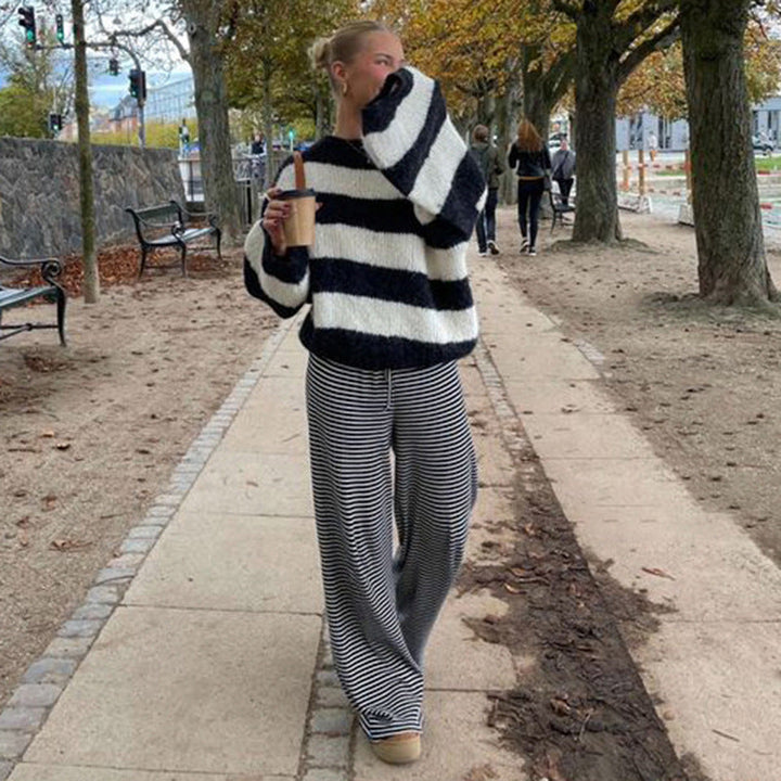 Flowy striped relaxed fit pants for women, suitable for warm weather style