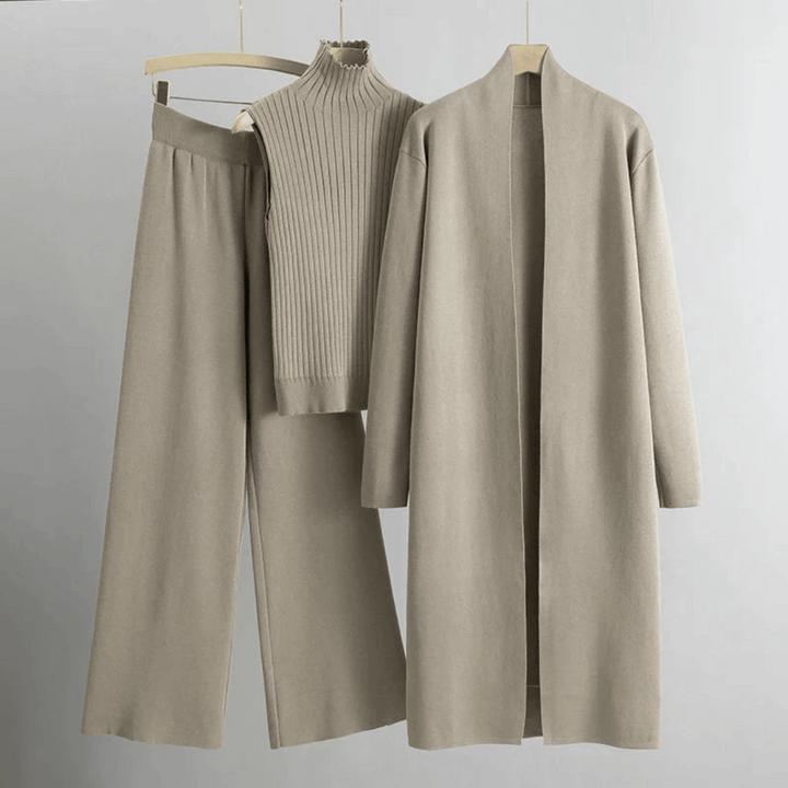 Elegant women's three-piece pant set in relaxed fit, versatile summer outfit for women