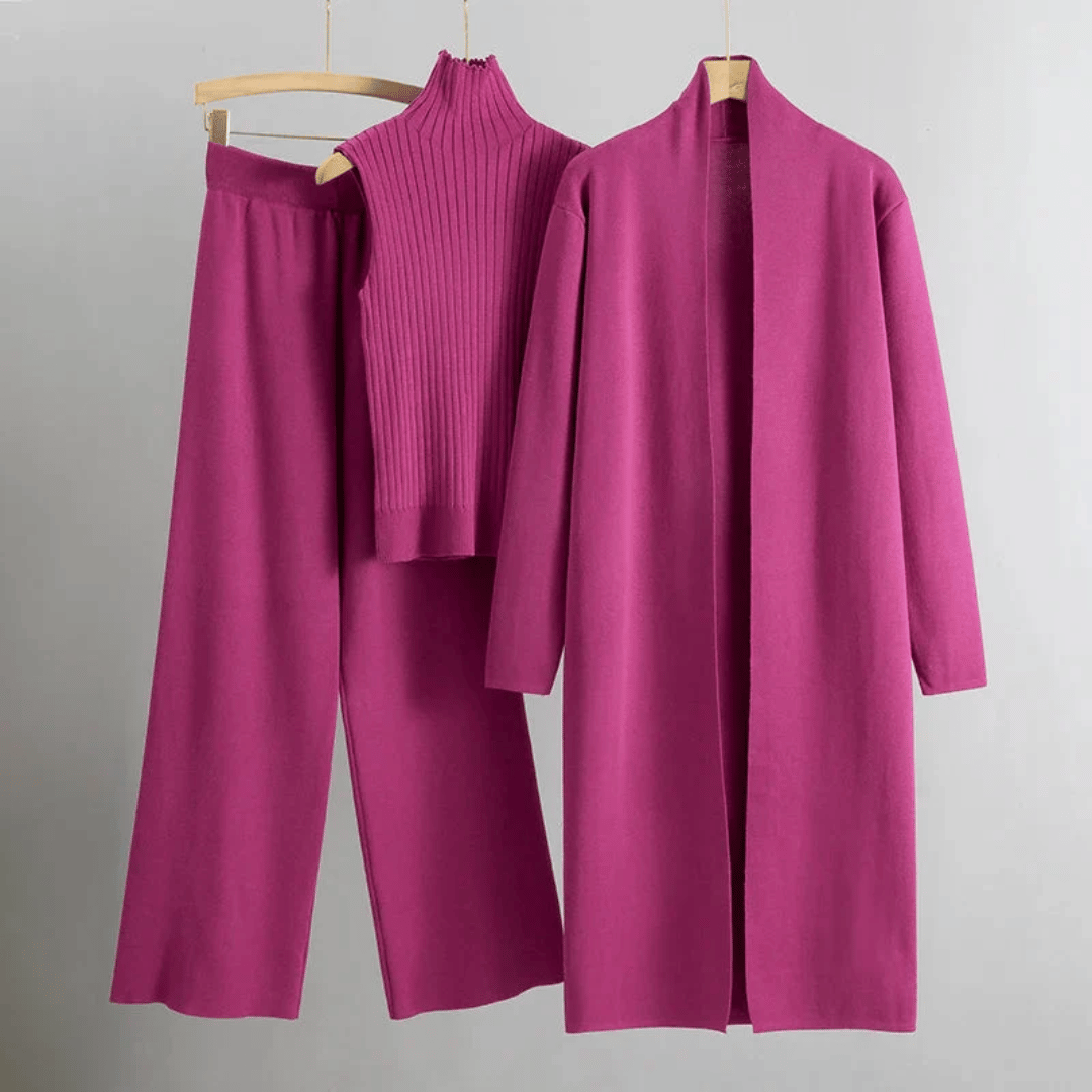 Relaxed fit pant set for women, three pieces, ideal for casual wear or elegant loungewear