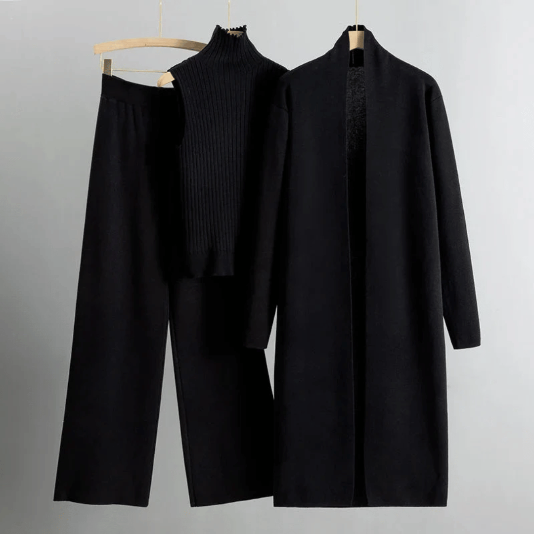 Three-piece women's pant set, relaxed fit, fashionable spring attire, comfortable & versatile