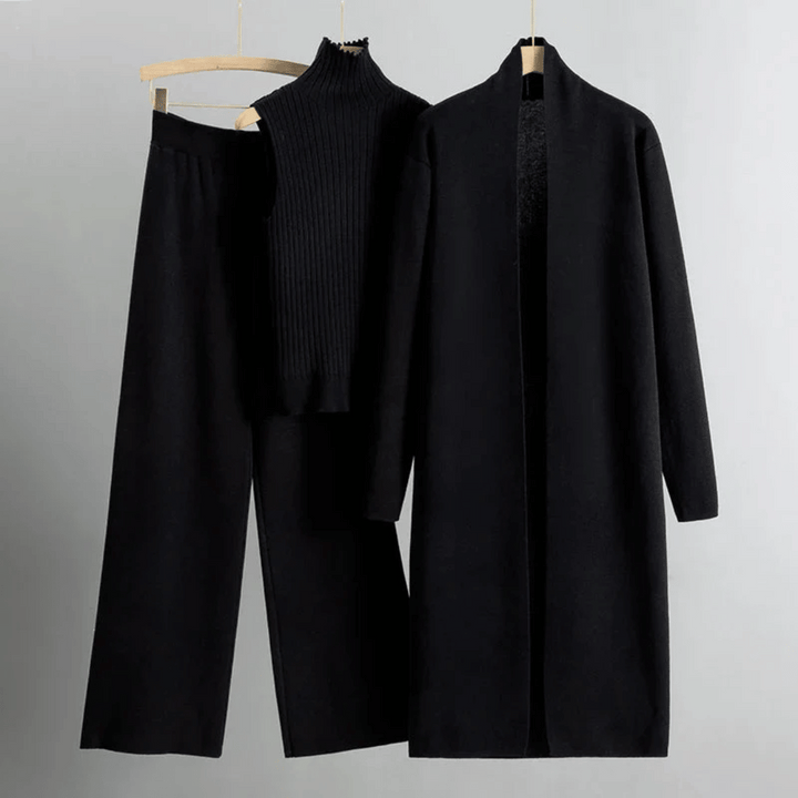 Three-piece women's pant set, relaxed fit, fashionable spring attire, comfortable & versatile