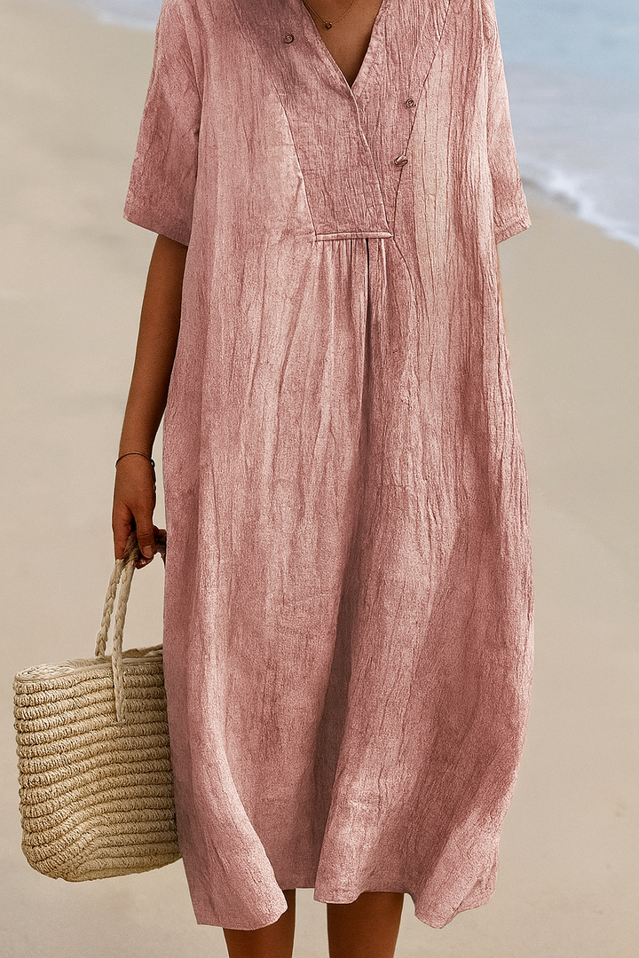 New3 women's V-neck beach dress with relaxed fit and short sleeves, great for vacation