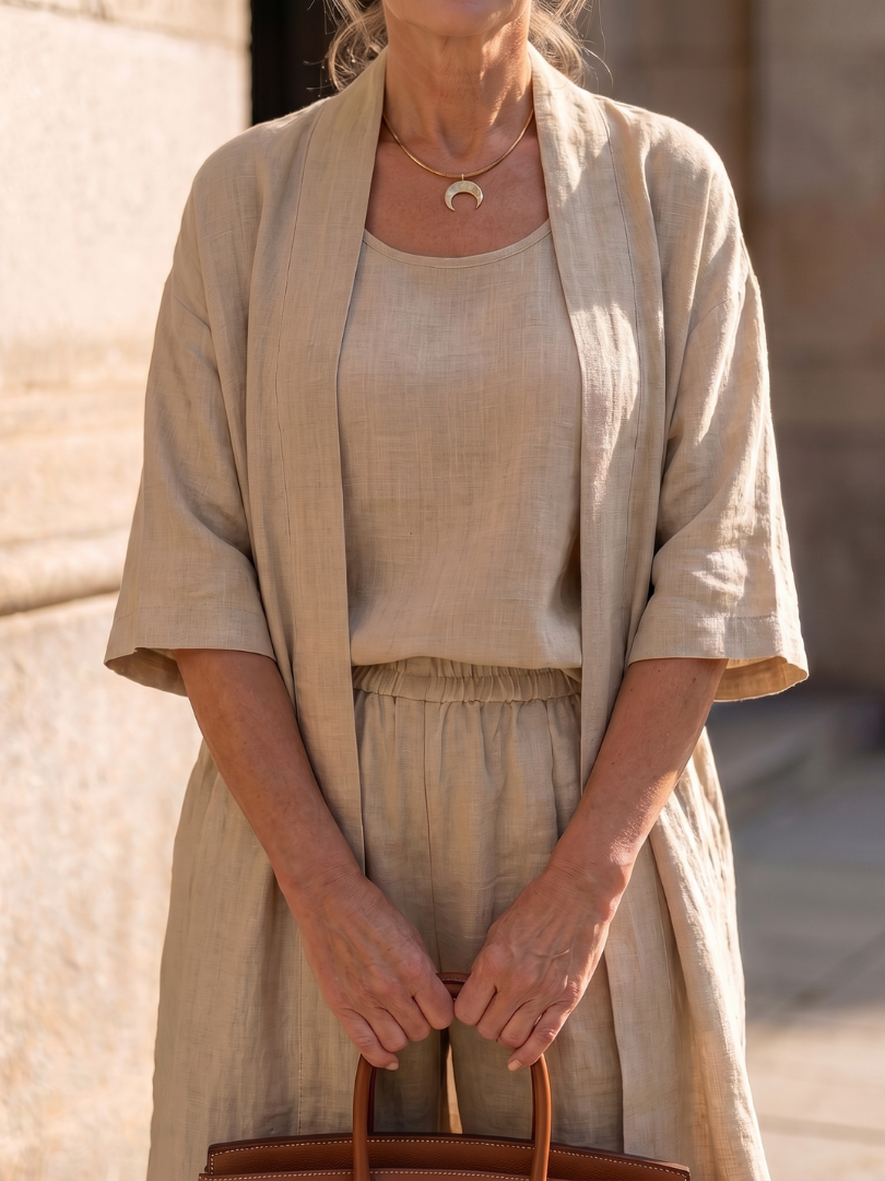 Everyday style women's coordinated set, featuring a relaxed fit and fashionable wide-leg pants.