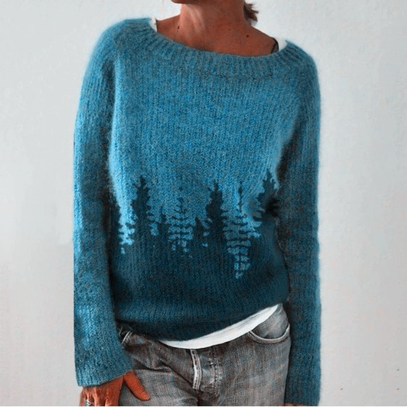 Women's retro Scandinavian knit sweater, wool blend, with classic Nordic print, perfect for winter fashion