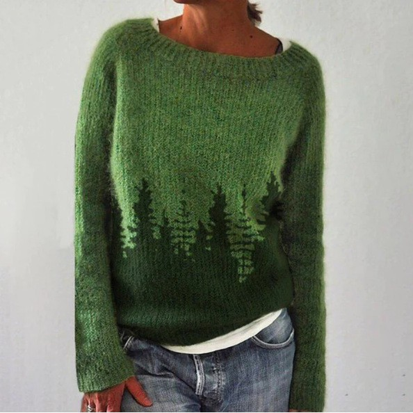 Cozy women's long sleeve retro knit sweater, featuring a vintage Scandinavian pattern, ideal for casual wear
