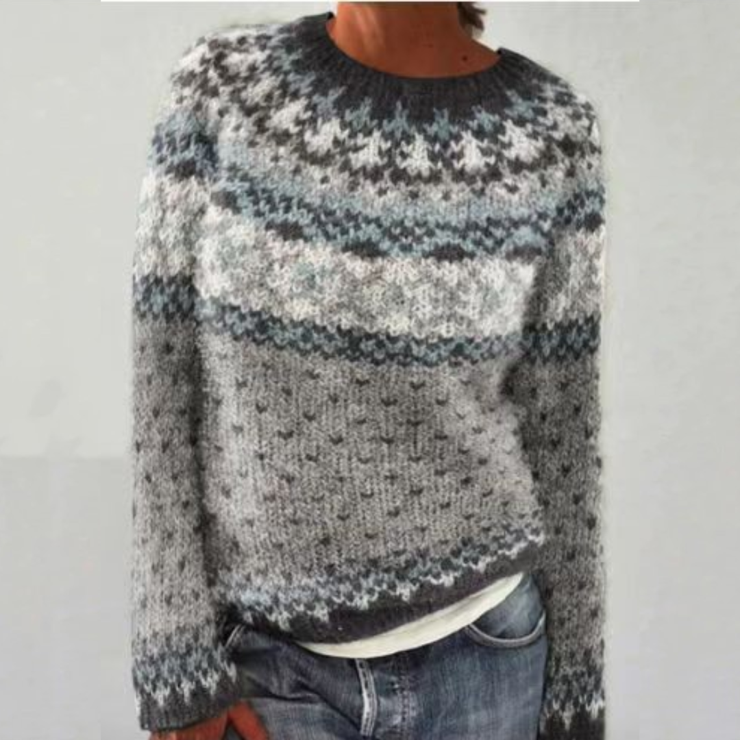 Women's retro Scandinavian pattern wool blend knit sweater, cozy pullover for winter fashion