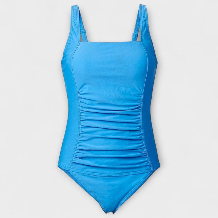 Vintage-inspired women's swimwear: a flattering square neck one-piece, fully padded for comfort and support.