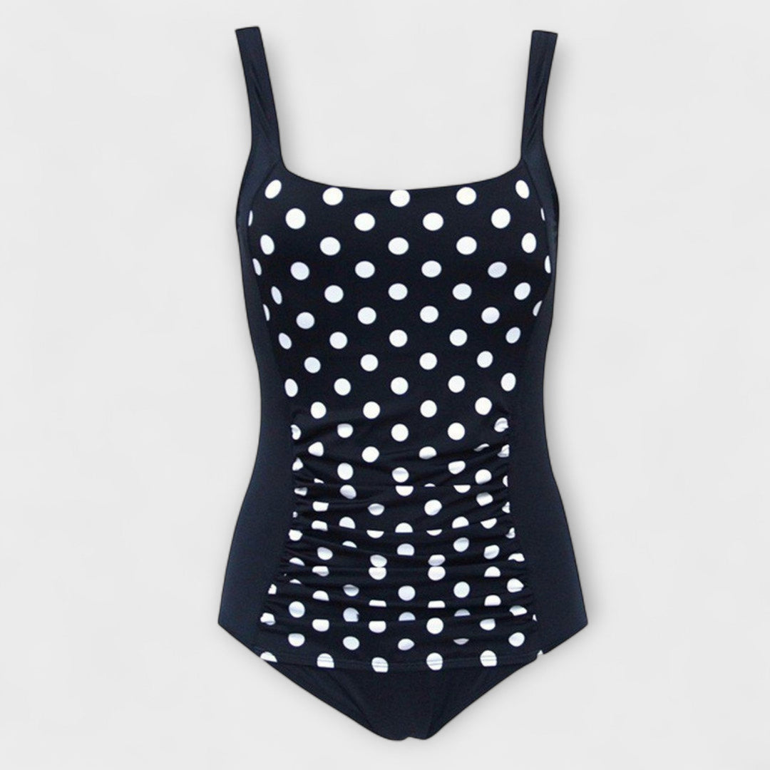 Classic women's padded one-piece swimsuit, designed with a retro square neck, ideal for beach and pool.