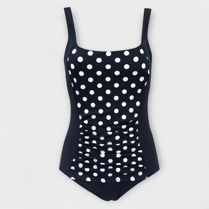 Classic women's padded one-piece swimsuit, designed with a retro square neck, ideal for beach and pool.