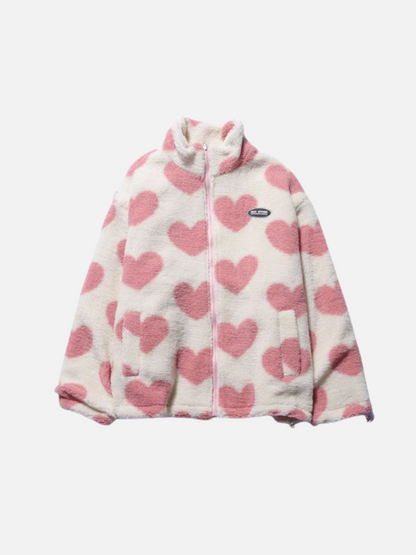 Casual outerwear: Women's reversible jacket with playful heart print, ideal for adding a pop of style