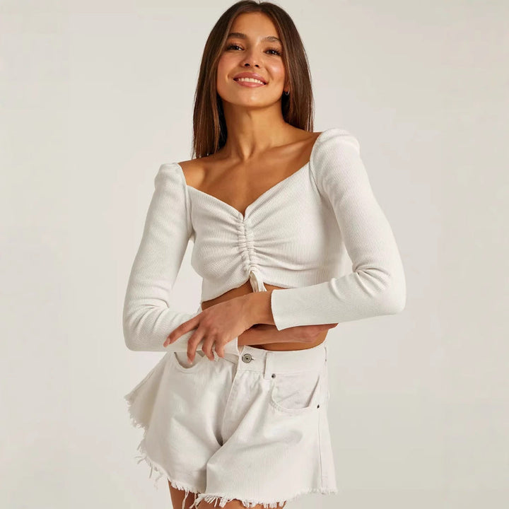 Women's Ruched Long Sleeve Cropped Top