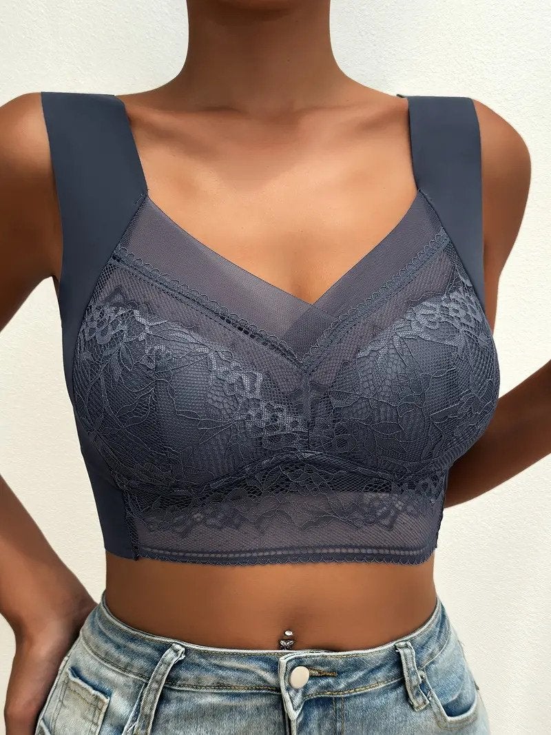 Black seamless comfort bra for women, folded, emphasizing its loungewear and everyday appeal.