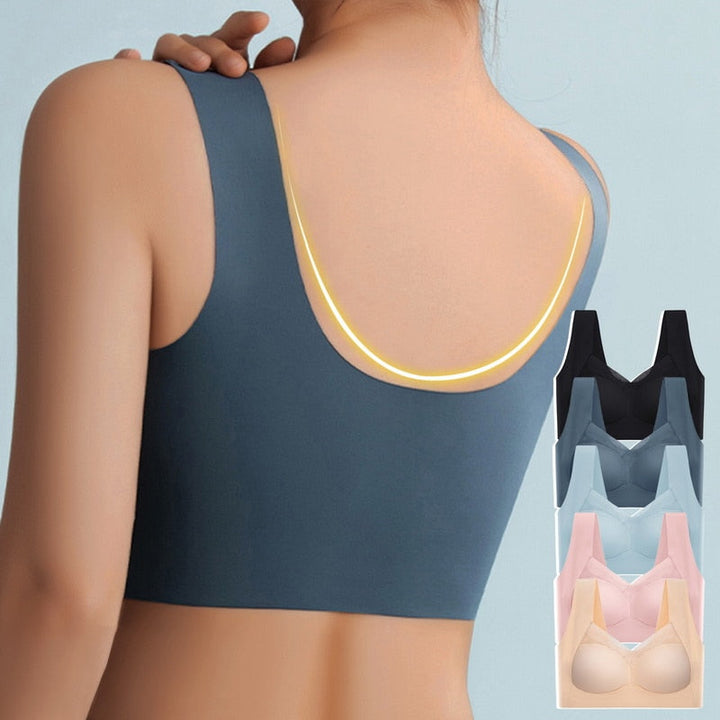 Women's seamless comfort bra in beige, ideal for everyday support and wireless comfort.