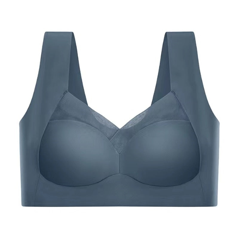 Model in a women's seamless comfort bra, showcasing smooth fit and everyday support for intimate apparel.