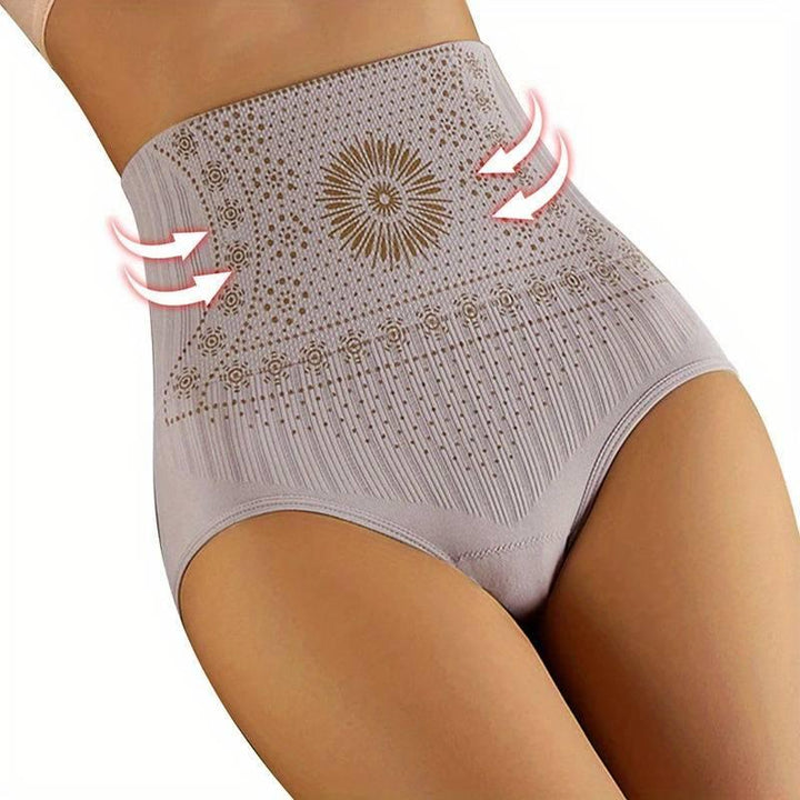 Women's seamless high-waist support underwear in nude, offering tummy control for everyday wear.