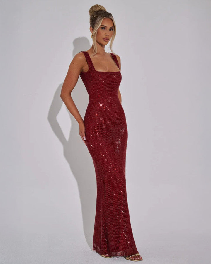 Shimmering maxi dress for women, an embellished formal wear choice.