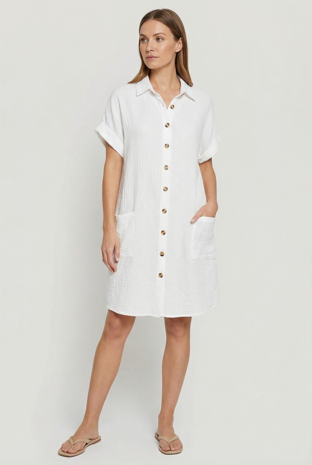 Women's short sleeve casual shirt mini dress, perfect for summer days or vacation.
