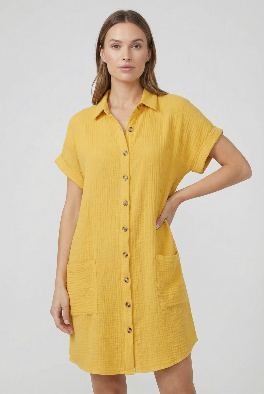 Collared women's summer mini dress with short sleeves, perfect for day or vacation.