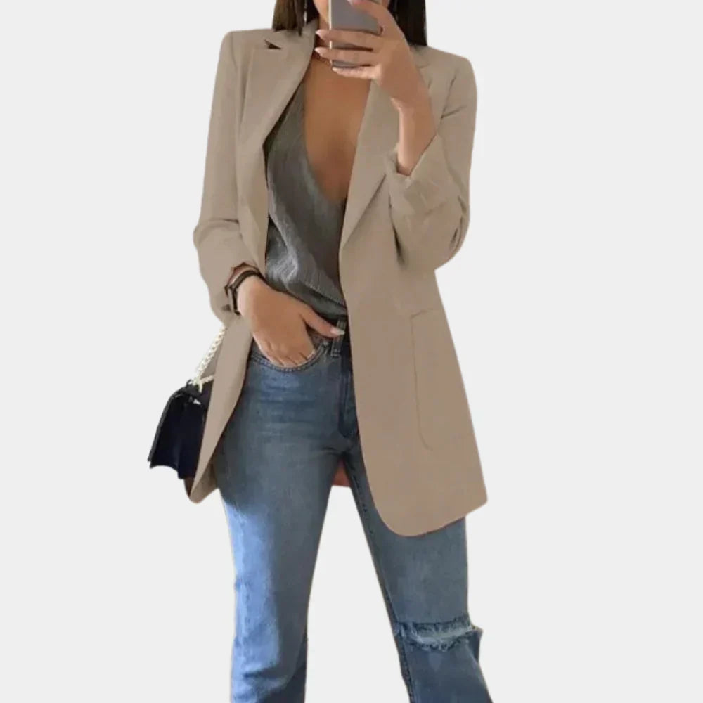 Professional women's slim fit tailored blazer jacket, ideal for office wear, business meetings & elegant outerwear.
