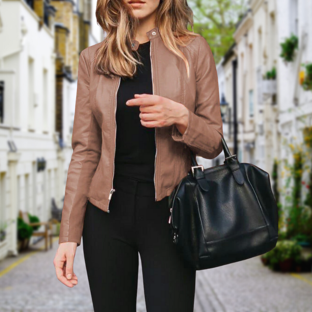 Fashionable women's zip-up jacket in a flattering slim fit, perfect for everyday casual wear.