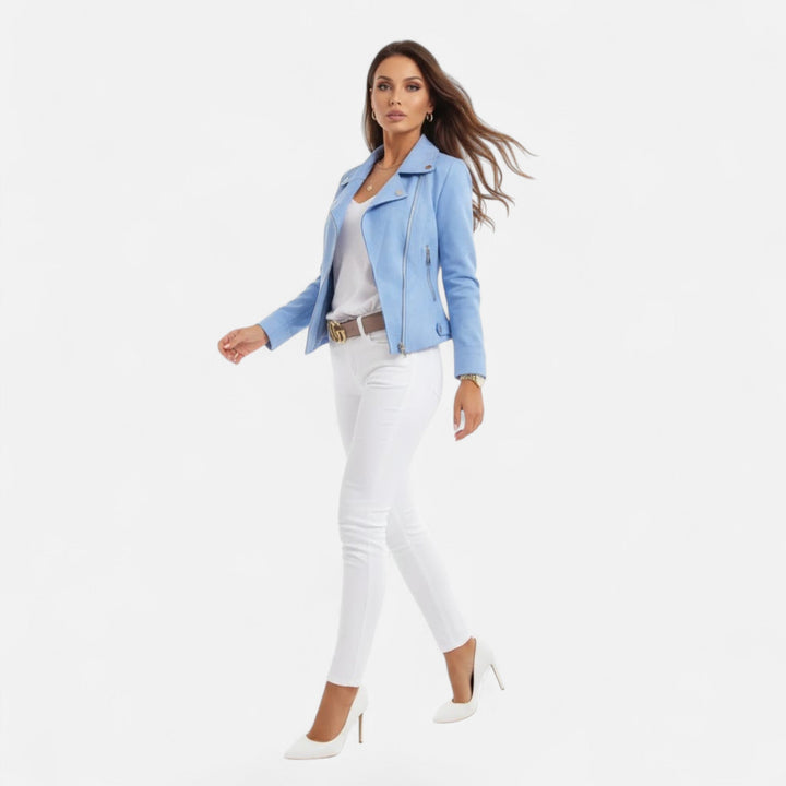 Spring/autumn women's slim lapel zip jacket with practical pockets for effortless, chic outerwear.