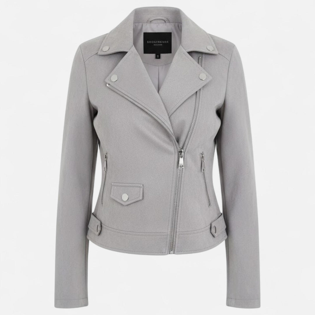 Slim fit women's lapel zip jacket with spacious pockets, ideal for versatile spring & autumn wear.