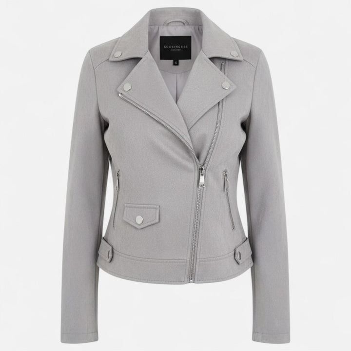 Slim fit women's lapel zip jacket with spacious pockets, ideal for versatile spring & autumn wear.