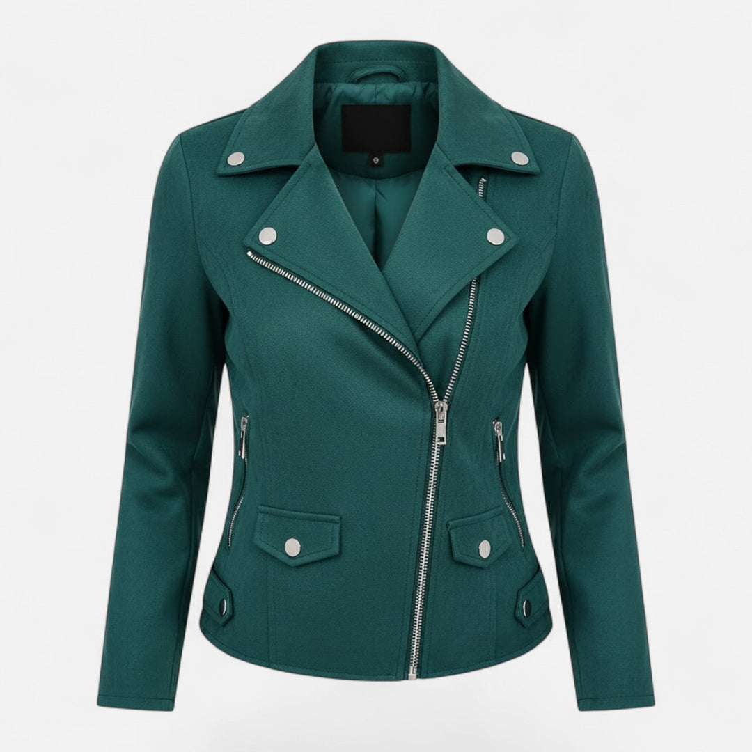 Slim lapel women's zip jacket with practical pockets, offering effortless style for any season.