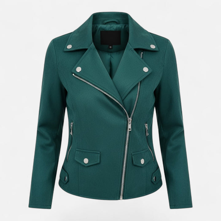 Slim lapel women's zip jacket with practical pockets, offering effortless style for any season.