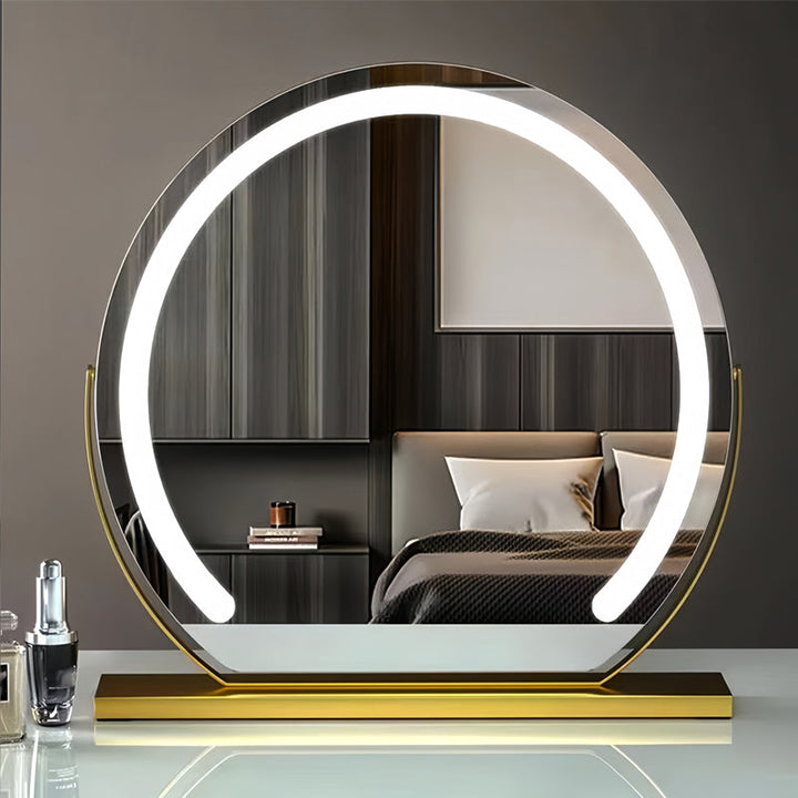 Compact LED vanity mirror with touch control, great for beauty and home decor.