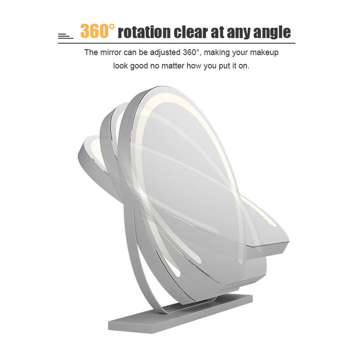 Women's LED vanity mirror, touch control, adjustable for perfect makeup & beauty prep.