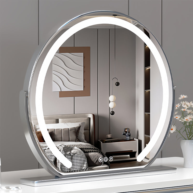 Stylish vanity mirror with smart LED lights & easy touch control for cosmetic use.