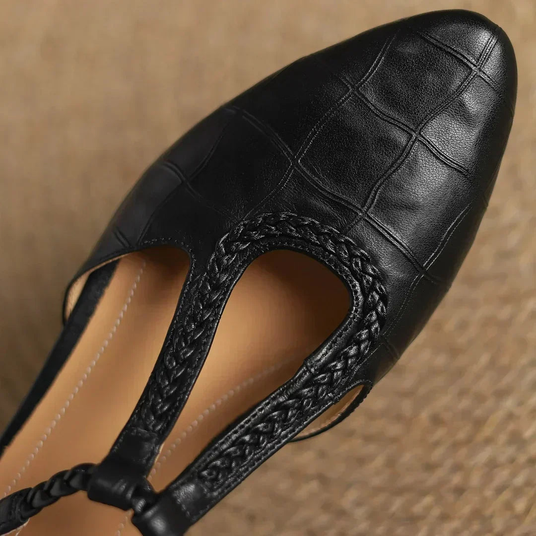 Display of women's soft leather T-strap Mary Janes in various colors, showcasing versatile footwear options