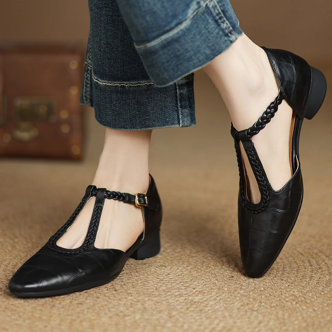 Soft leather T-strap Mary Janes for women in a rich burgundy color, combining comfort and vintage style