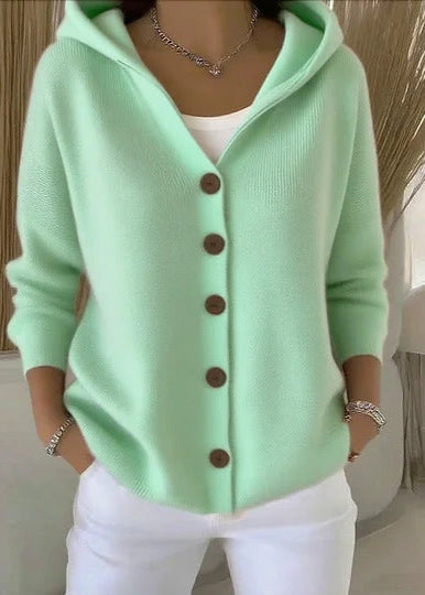 Lightweight women's cotton long-sleeve hooded cardigan, great for all seasons.