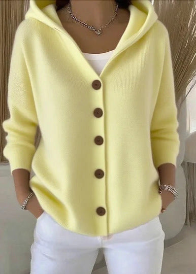 Soft women's cotton hooded cardigan, perfect for layering on cool evenings.