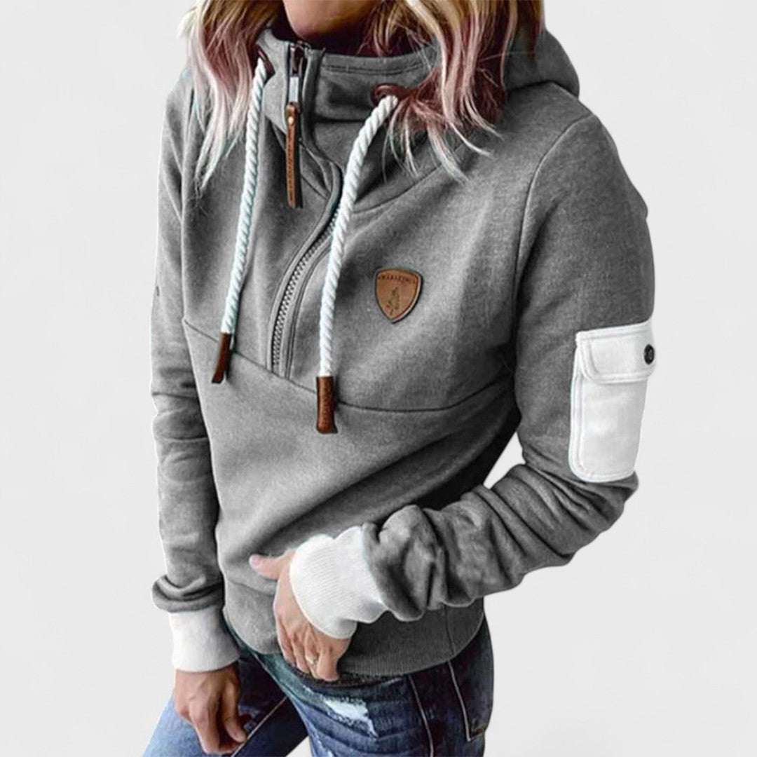 Women's charcoal grey casual jumper, ultra-soft knit with a versatile zip neck for loungewear