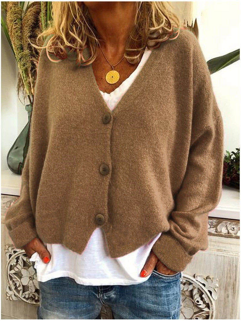 Women's soft knit open-front cardigan sweater in beige, perfect for casual fall layered look.