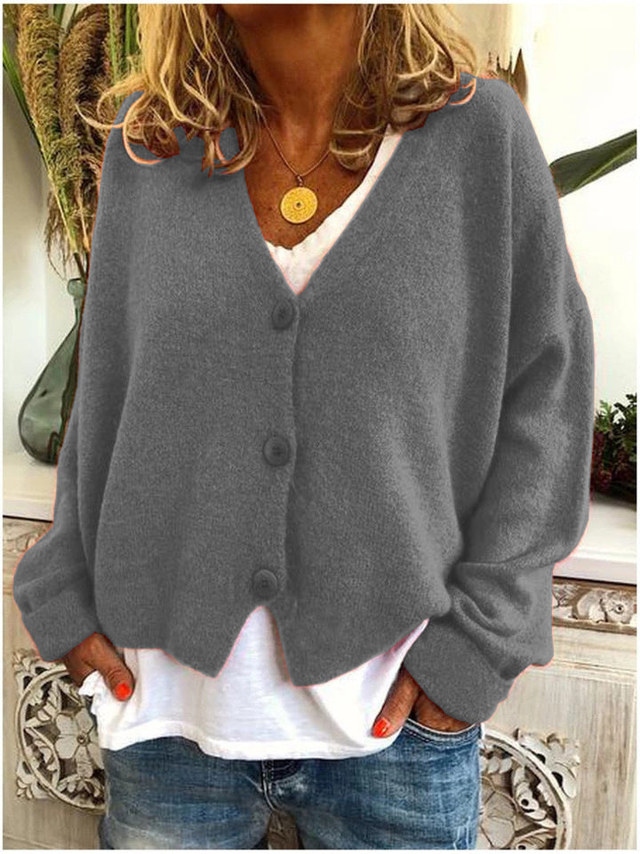 Warm women's open-front knit cardigan, #1704 Shannon, suitable for layering in cooler weather.