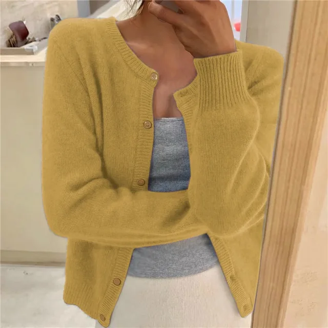 Comfortable women's button-up knitwear cardigan in a relaxed fit, great for cooler weather.