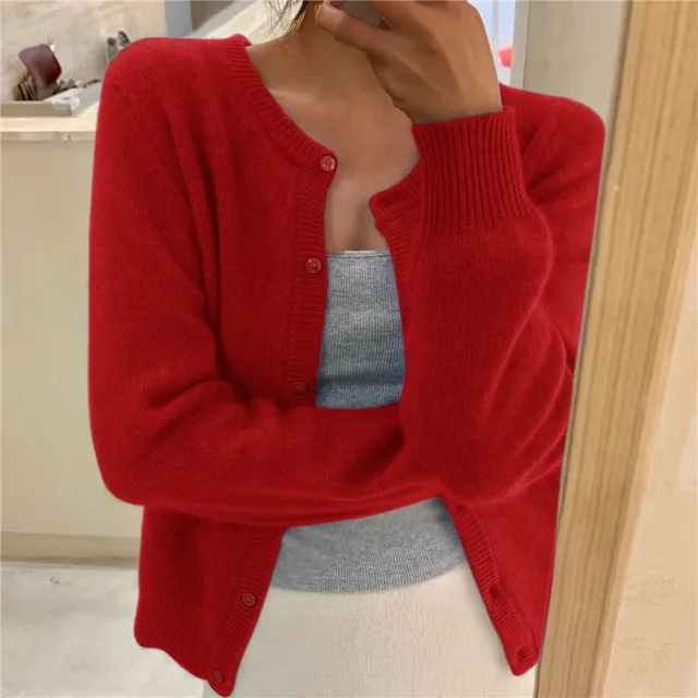 Women's fashion knit cardigan, relaxed fit with elegant buttons, perfect for layering outfits.