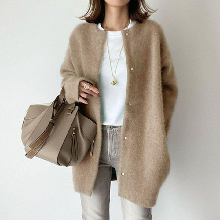 Women's soft knit relaxed fit long cardigan in grey, ideal for casual layering in fall.