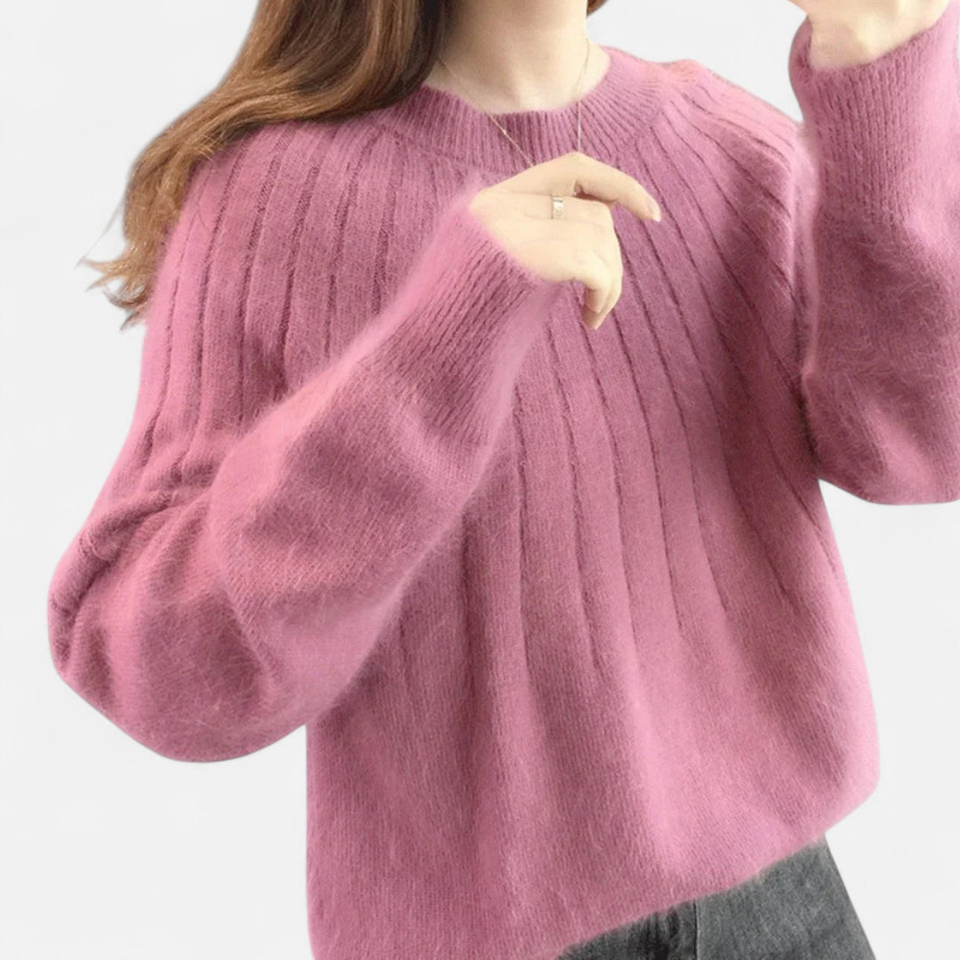 Timeless women's knit sweater, elegant pullover for cozy casual wear & versatile styling.